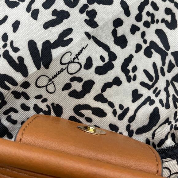 Jessica Simpson Tan Straw Brown Leather Summer Top Handle Crossbody Bag Purse - Picture 16 of 16